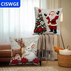 [COD] CISWGE AUTOPARTS 4pcs lanh giáng sinh gối phim hoạt hình Santa Snowman Elk sofa Cushion Cover Home giường xe trang trí Giáng sinh vui vẻ chúc mừng năm mới