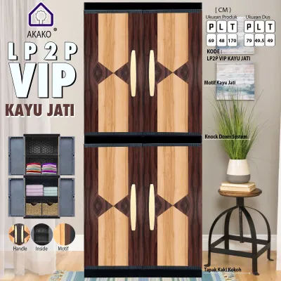 AKAKO Lemari Pakaian Plastik Baju JUMBO BESAR Mirip NAIBA MURAH RAK 4 susun LP2P VIP CERMIN KUNCI KACA