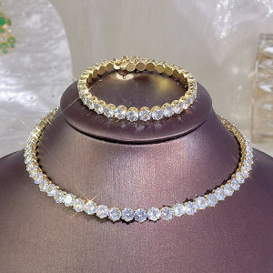 Sequito cao quý cô dâu Bộ trang sức đầy đủ thiết lập Pave tròn sáng bóng aaaaa đá Cubic Zirconia mạ vàng trắng chất lượng cao Bridal tiệc cưới Vòng đeo cổ có thể điều chỉnh độ dài Vòng đeo tay sj382