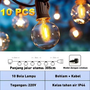 【Garansi 30 tahun】lampu led filamen G40 Bulb edison cafe Fitting Lampu Gantung Outdoor E27 Lampu Hias Cafe lampu cafe wedding