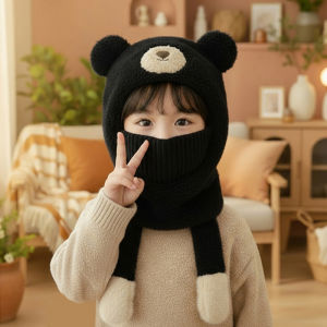 Trail Echo Adorable Bear Hooded Hat with Neck Warmer and Mask for Kids Winter Warmth & Wind Protection