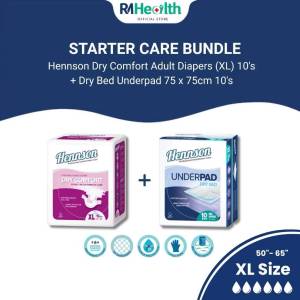 Ready Stock [Starter Care Bundle] Hennson Dry Comfort Lampin Dewasa M/L/XL 10pcs + DryBed Underpad 75x75cm 10pcs  Home Care Combo Liquid Absorption & Leak Guard