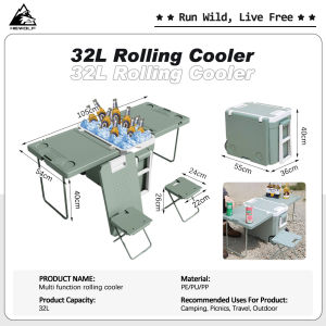 Outdoor Camping Insulated Cooler (32L) with Foldable Table & Chairs Set – Perfect for Group Camping Backyard Barbecues & Outdoor Gatherings Lightweight Design for Easy Carrying