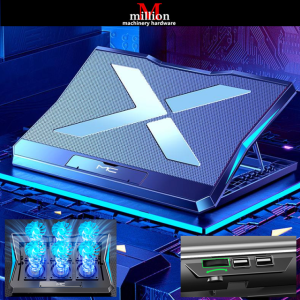 (6 Fans)  Q3 Laptop Cooler Six Fan Led Screen Two USB Port 2400RPM RGB Laptop Cooling Pad Notebook Stand for Laptop 12-17 inch