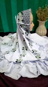 Mukena Kudus Dewasa Model Potongan Polino Motif Bunga Rambat Bahan Adem