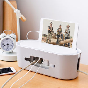 Homy Wire Organizer Power Socket Storage Box Large Capacity Desktop Computer Cable Management Extension Cord Box Row Plug Wire Storage Box with Lid as Phone Holder