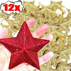 12/30ชิ้น เครื่องประดับดาวกลิตเตอร์สีทอง / จี้ห้อยต้นคริสต์มาส / ของขวัญงานฝีมือสำหรับงานปาร์ตี้ปีใหม่ / สำหรับตกแต่งคริสต์มาสที่บ้าน