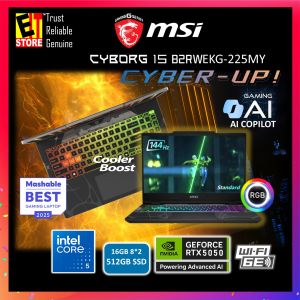 MSI Laptop Cyborg 15 AI Gaming B2RWEKG-225MY (Intel Core 5 210H/16GB DDR5/512GB SSD/15.6" FHD 144HZ/ NEW NVIDIA RTX5050 8GB/ 4-ZONE RGB KEY/W11/BAG/2YRS)