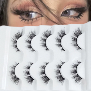 Tự Nhiên Cái Nhìn lông chồn giả Lông Mi Lông Lông mi giả 5 Cặp Mèo lông mi Curl-Lông mi giả Cho Phụ Nữ trang điểm mắt