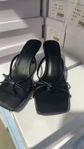 WomenS Low-Heel Sandals 2026 Summer New Style Square-Toed High-Heel Slip-On Sandals With Thin Straps Stylish And Elegant Sandals