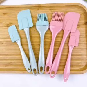 Bộ dụng cụ làm bánh 3 món silicon gồm chổi cọ quét dầu ăn spatula trộn bột phới dẹt silicone đánh trứng kem chịu nhiệt