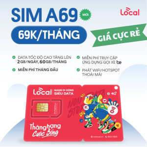 (Miễn Phí Tháng Đầu ) Sim 4G Mobi Gói Gói Local A69 - Có 2GB Data Tốc Độ cao 1 Ngày Phí Cực Rẻ | SIM A69 . FREESHIP - CHƯA KÍCH HOẠT.
