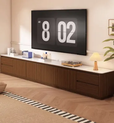 Tv Console Cabinet Sintered Stone Tv Cabinet Solid Wood Coffee Table Set Luxury All-In-One Storage Floor Cabinet