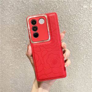 KAKIME Camellia Embossed Patterned Phone Cases for Vivo V27 5g Case Cellphone for Vivo V27pro V27e V29 5G Case Beautiful Stylish Synthetic Leather Cover