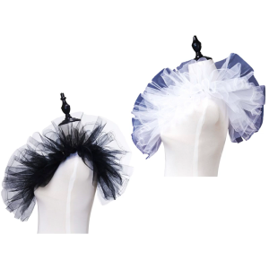 Vintage Ruffled Tulle Shawl Shoulder Wrap Shrug Vintage Layered Mesh Cape False Collar with Ribbon Tie Halloween Costume