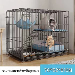 กรงแมว กรงแมวพับได้ ขนาดใหญ่ กรงหมามีล้อ กรงสัตว์เลี้ยงประกอบง่าย ย้ายง่าย มีถาด