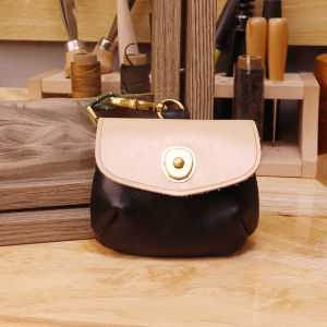 New top-layer cowhide coin purse with contrasting color plant-tanned leather versatile storage earphone bag neck-hanging coin purse