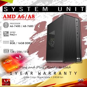 Pc Build AMD A6/A8 fm2+ mobo/8gb Ram/120gb ssd Glass Case with Psu