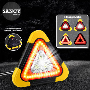 SANCY 4 Modes Solar Rechargeable Triangle LED Emergency Light 3 Light Bulb Car Breakdown Warning Sign Lamp - Fulfilled by SANCY