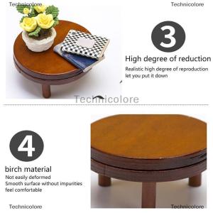 [COD] Technicolore 1:12 Dollhouse Miniature Round Table Tea Coffee Table End Table with Mat Furniture Model Decor Toy Doll House Accessories