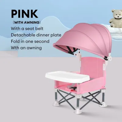 Playpark Foldable Dining Chair for Baby with Feeding Table & Safety Belt One-click Folding Camping Chair for Travel