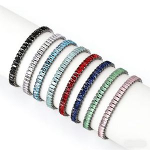 PLLEWY Colored Zircon Chain Bracelet Rectangle Zirconia Adjustable Crystal Bangles  Rainbow Hand Chain Gifts