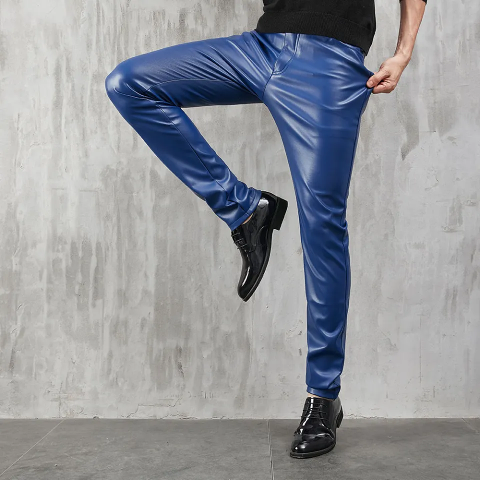 Men's Punk Retro Gothic Leather Pants Casual Stretch Skinny Straight Leg Trousers  Fashion Flat Front Night Club Pants - Walmart.com