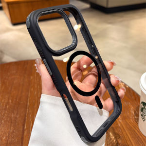 Luxury Anti-Slip Armor For Magsafe Transparent Phone Case For iPhone 17 16 15 14 13 12 11 Pro Max Air Plus HD Acrylic Back Cover