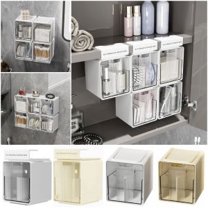 OWNNEW Yellow White Cosmetic Storage Box Hanging Design Compartmentalized Pull-Out Storage Drawer High Quality Plastic Sorting Storage Box Bathroom Organization