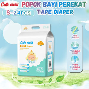 Cute Child Popok Bayi Perekat SAP Size-NB Cocok 0-5Kg 24PCS (1 Pack) Tape Diaper Baby Desain Anti Bocor