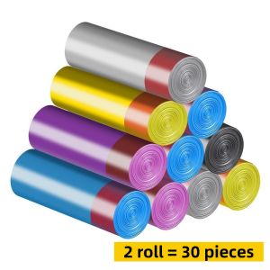 Js HotPad 60pcs Drawstring Garbage Bag Thick Plastic Trash Rubbish Kitchen Disposable Cleaning 垃圾袋