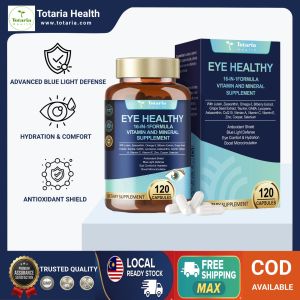 Totaria AREDS 2 Eye Healthy Vitamins Lutein 40mg Zeaxanthin 8mg Omega-3 Bilberry 120 Veg Caps - Mata Kering Mata Kabur Blue Light Made in USA