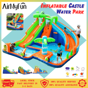 🔥READY STOCK🔥 AirMyFun new inflatable castle outdoor kids fountain pool double slide home inflatable water park