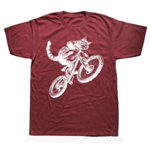 Funny Cat Riding Bicycle Mountain Bike Funny T-Shirt Short Sleeve Humor Streetwear Tee Loose Fit Clothing for Men And Women