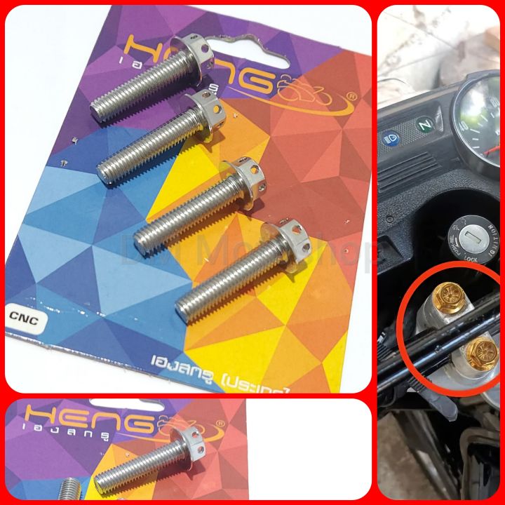 4Pcs Heng Bolts Original Gold White Handlebar Clamp Bolt for Kawasaki Barako 175 Motorcycle