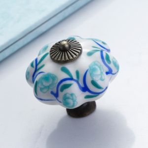 ZENO Pumpkin Shape Drawer Pulls Ceramic Floral Pattern Furniture Knobs Gifts Vintage Style Cabinet Door Knobs Cabinet Hardware
