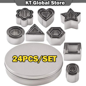 24 Pcs Mini Cookie Cutter set-3 Hearts Shape 3 Stars Shape 3 Flowers Shape and 15 Geometric Shape