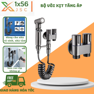 Bộ vòi xịt vệ sinh tăng áp kèm van chia 2 đường nước chất liệu Inox 304 mạ Crome cao cấp hàng chính hãng