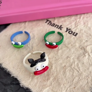 แหวนสวมนิ้วขนาดแหวนเปิดแบบปรับได้ซิลิโคนที่ทันสมัยน่ารักและตัวการ์ตูนแปลกตาเครื่องประดับที่เป็นเอกลักษณ์
