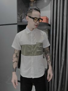 Áo sơ mi ngắn tay nam nữ vải đũi có túi phối màu cực đẹp vải không xù mẫu mới chuẩn shop Menswear top áo