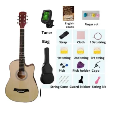 Full Set 38 inch Beginner Black / Natural Wood Acoustics Guitar