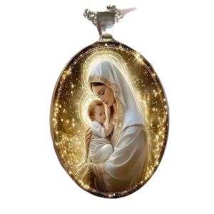Exquisite Oval Glass Pendant Necklace with Angel Pattern Romantic and Fashionable Glass Accessory