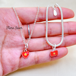 FLORA 0656M - Set bạc ta dây chuyền lắc tay hình lá cờ Tổ Quốc Việt Nam Tổ Quốc trong tim dành cho bé
