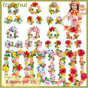 fanghui สร้อยคอพวงมาลัยฮาวายดอกไม้4ชิ้น เซ็ตพวงมาลัยกลีบดอกไม้สร้อยข้อมือที่คาดผมตกแต่งปาร์ตี้ชายหาดอุปกรณ์แต่งตัวงานแต่งงาน
