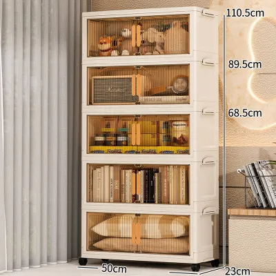 50-70cm Foldable Storage Cabinet Large Plastic Wardrobe With Wheel Heavy-Duty Cabinet Organizer