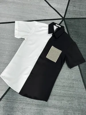 Áo sơ mi nam tay ngắn thêu họa tiết chữ phối màu đẹp chất vải cotton lạnh dày dặn thoáng mát mẫu mới DVFASHION