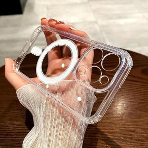 Luxury Wireless Charge Transparen Case For iPhone 11 12 13 14 15 16 17 AIr Pro Max Plus Magnetic Shockproof Bumper Cover