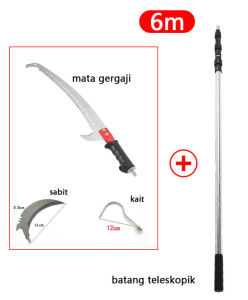 Alat Petik Buah Tongkat Pemetik Buah Teleskopik 6 Meter Tiang Teleskopic Jaring Celup Pemetik Buah Alat Bantu Pengambil Buah Ketinggian Tinggi Gergaji Pemangkasan Batang Teleskopik