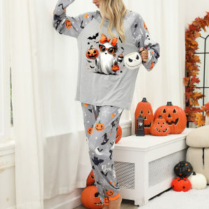 Womens loungewear European and American Halloween pajamas set two-piece set split loungewear pajamas POD customization