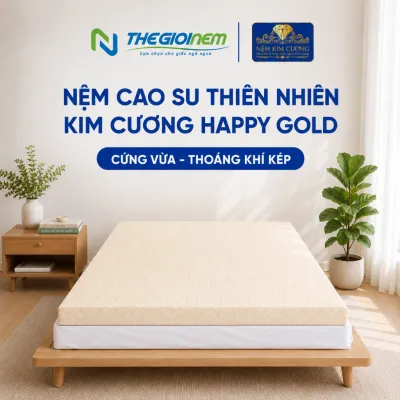 [Trả góp 0%] Nệm nằm ngủ 100% cao su thiên nhiên Kim Cương Happy Gold- êm ái đàn hồi - Bảo hành 12 năm.
